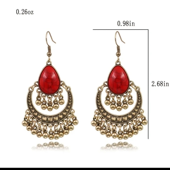 Vintage Style Ancient Silver Color Turquoise Women's Dangle Earrings Boho Style - Picture 3 of 3